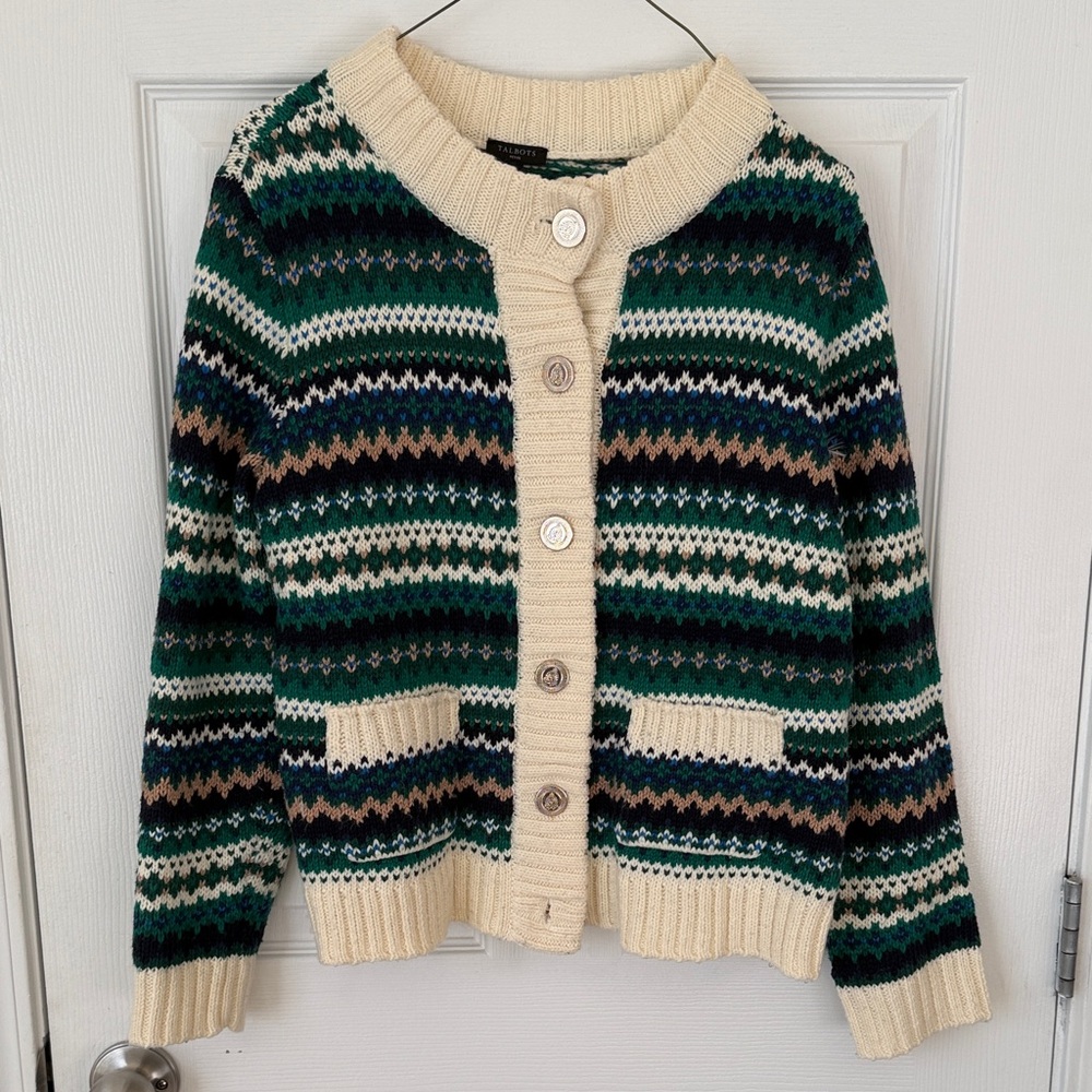 Talbots Green Patterned cotton blend sweater